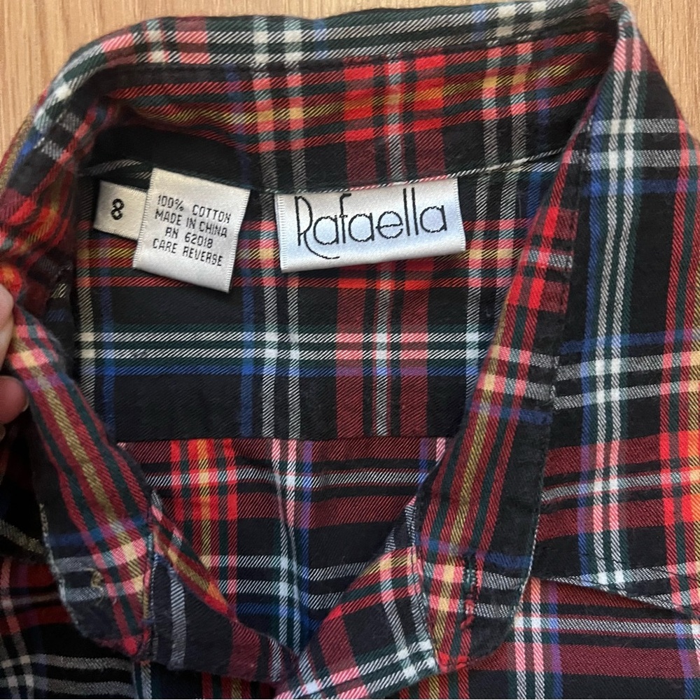 Rafaella Women’s 100% Cotton Button Down Plaid Flannel Top Size 8 Holiday Colors - Picture 7 of 8